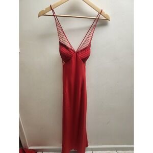 Gilar Red Beaded Mesh V-Neck Formal Evening Gown Dress Size 2 Prom Gala